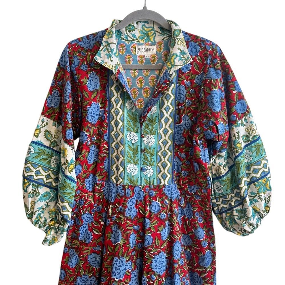 Sue Sartor Floral Flounce Midi Dress size XS - Picture 2 of 11